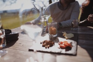 A styled grazing board setup with warm tones.